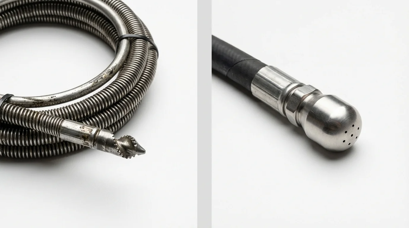 Drain snake cable and hydro jetting nozzle used for drain cleaning in Ishpeming, MI