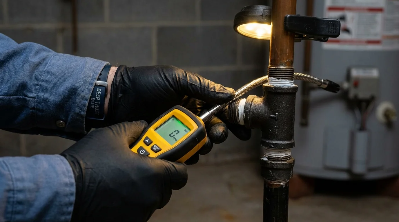 Gas leak detection with electronic sniffer by Johns Plumbing LLC in Ishpeming